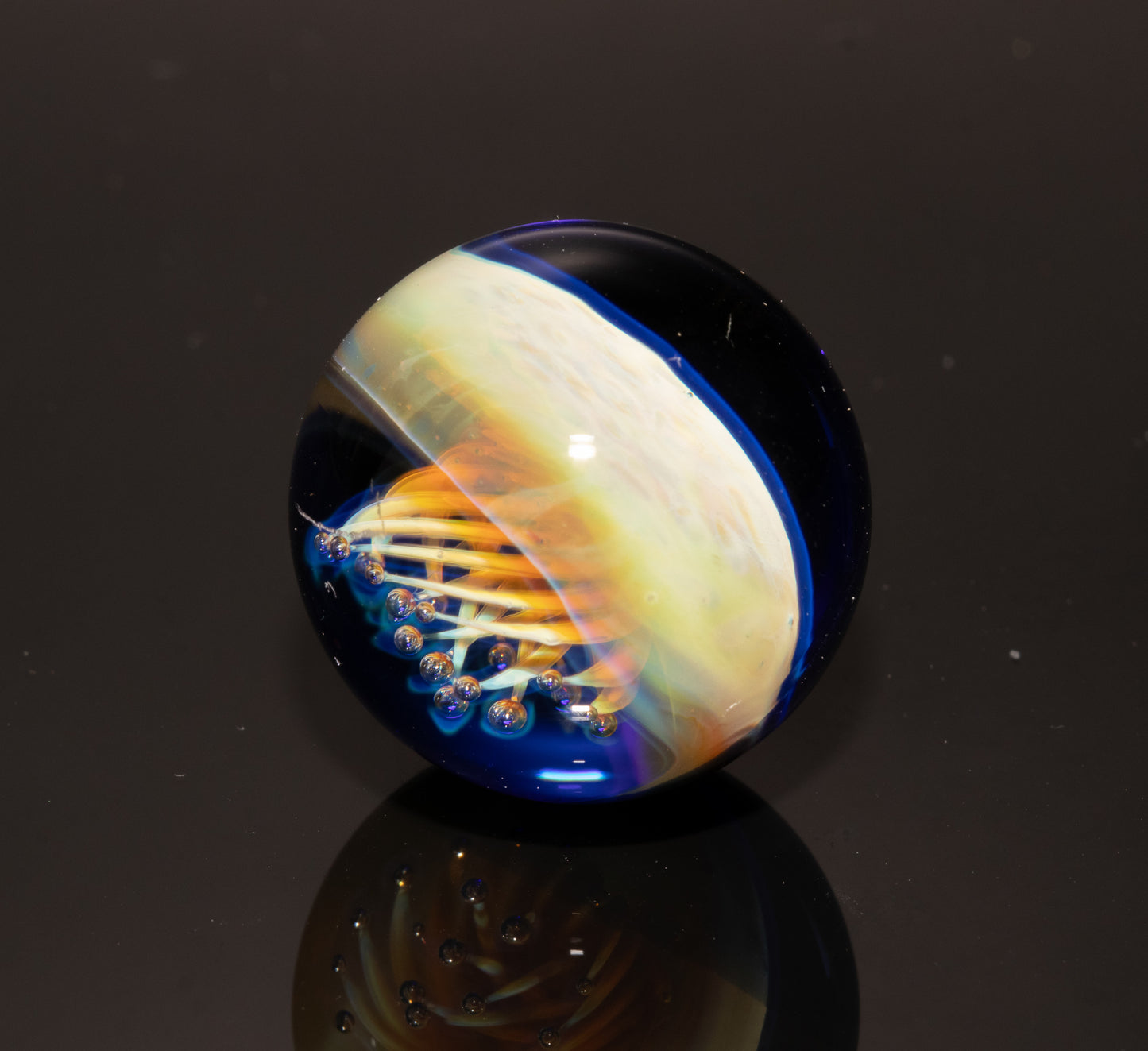 Jellyfish Glass Marble 24mm | Ocean Inspired Art Marble | Handmade Boro Glass Sphere