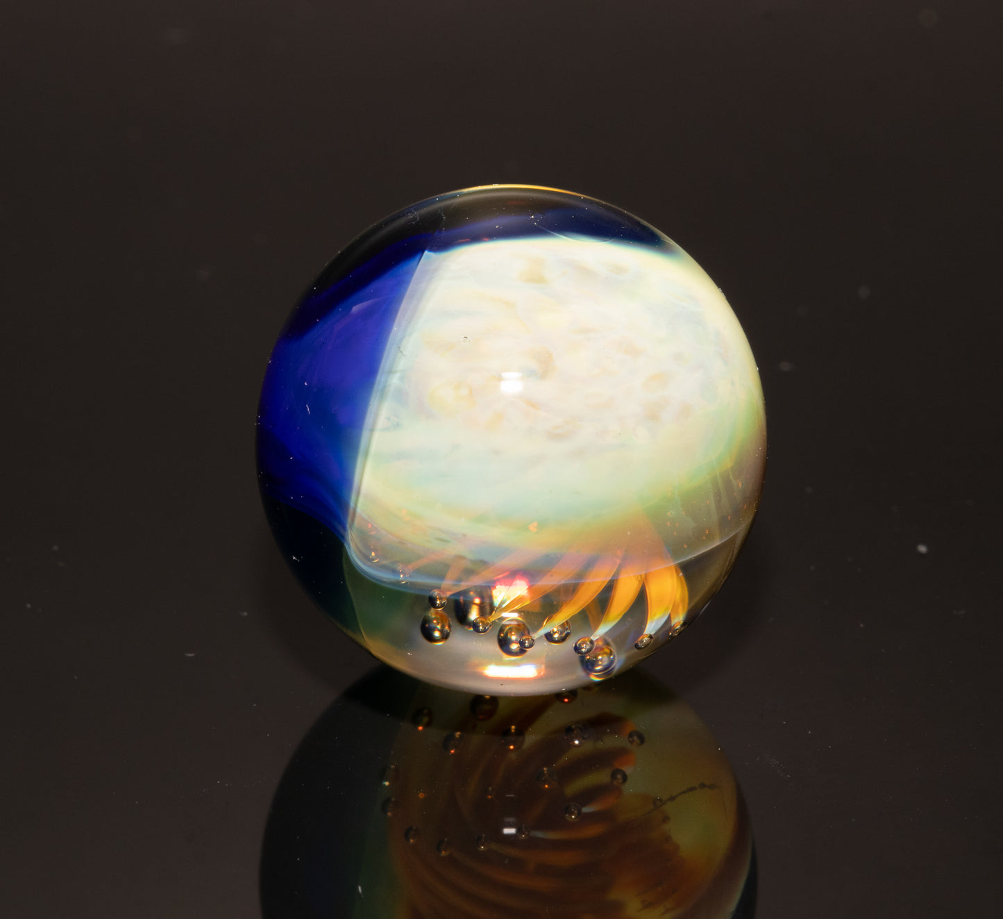 Jellyfish Glass Marble 24mm | Ocean Inspired Art Marble | Handmade Boro Glass Sphere