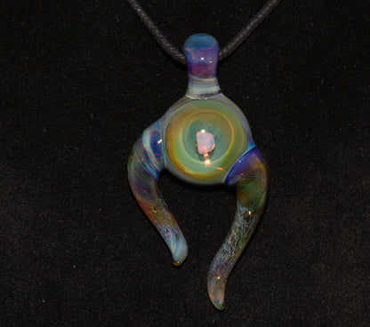 Opal Glass Pendant | Floating White Opal Necklace | Handmade Borosilicate Jewelry | Organic Horned Glass Art