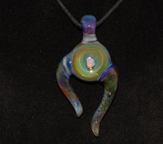 Opal Glass Pendant | Floating White Opal Necklace | Handmade Borosilicate Jewelry | Organic Horned Glass Art
