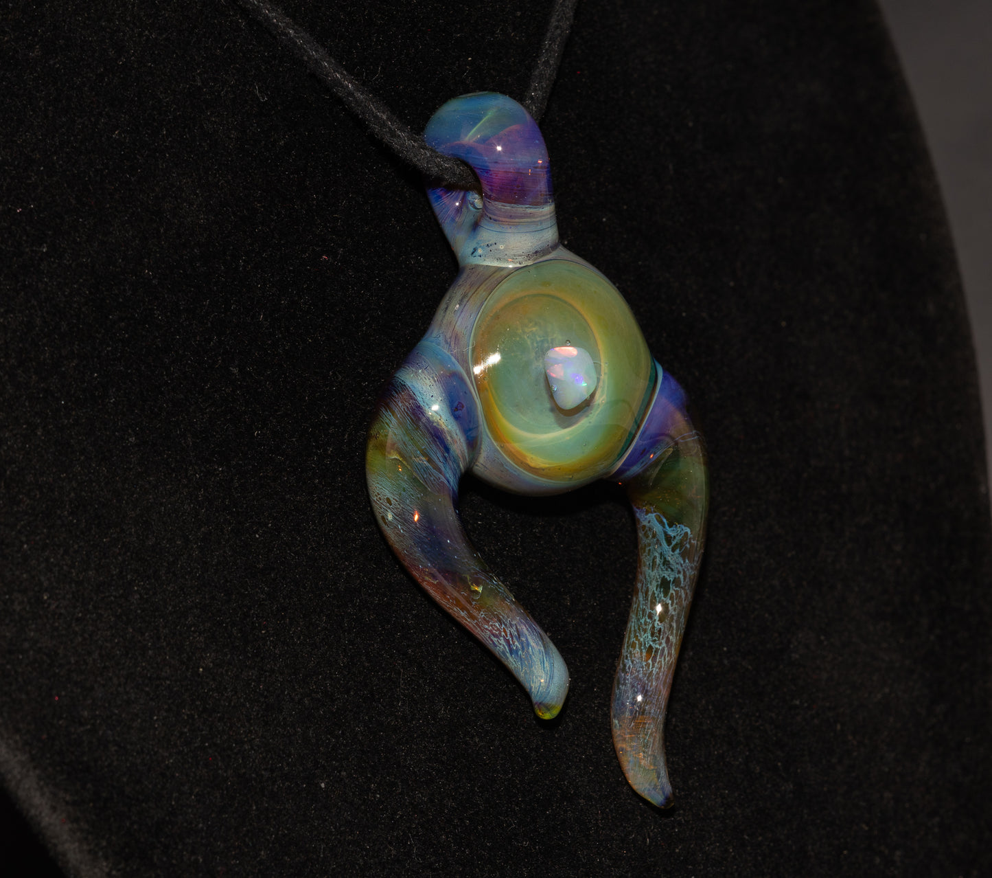 Opal Glass Pendant | Floating White Opal Necklace | Handmade Borosilicate Jewelry | Organic Horned Glass Art
