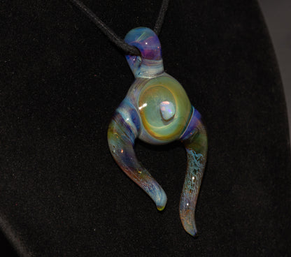 Opal Glass Pendant | Floating White Opal Necklace | Handmade Borosilicate Jewelry | Organic Horned Glass Art