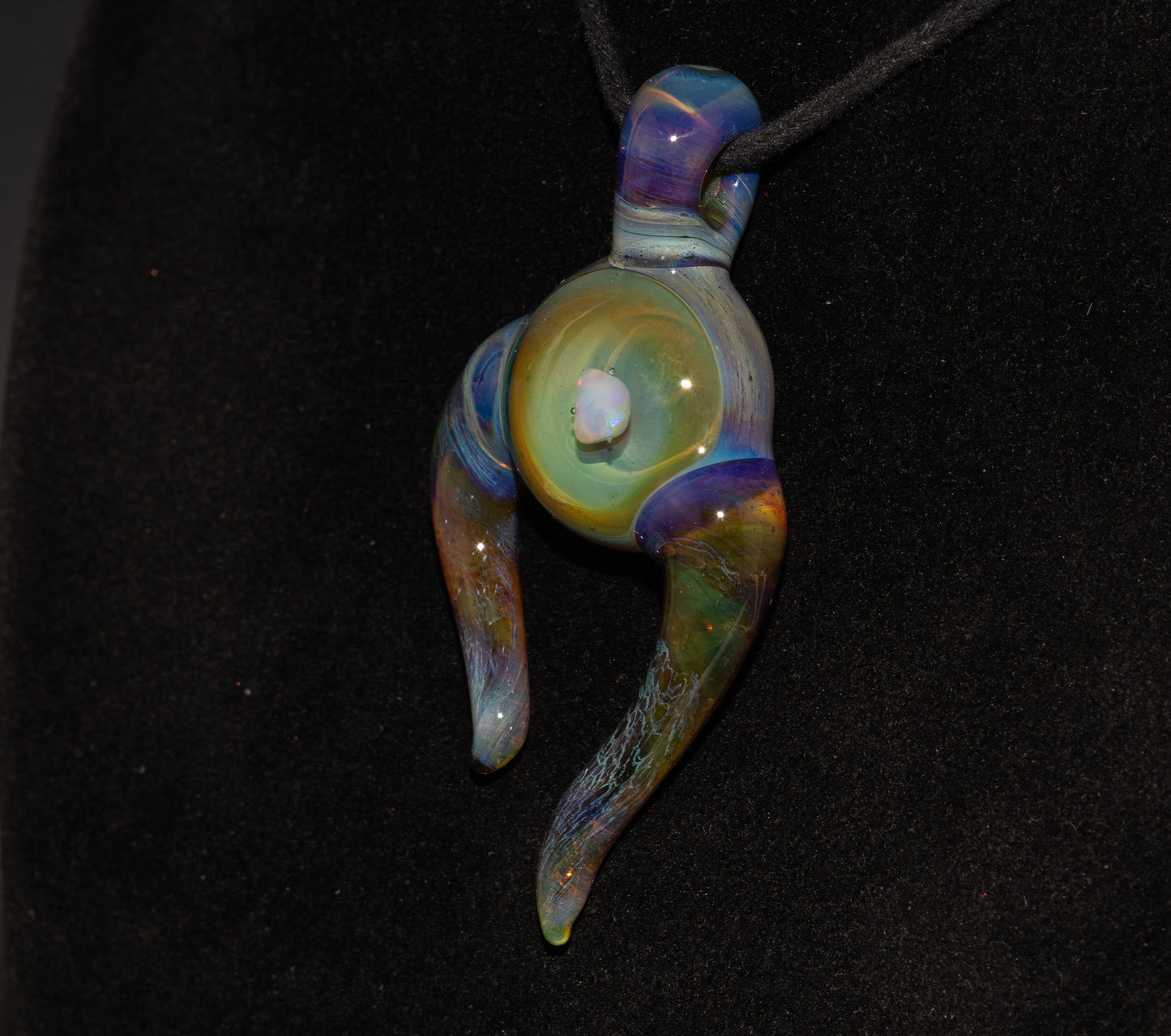 Opal Glass Pendant | Floating White Opal Necklace | Handmade Borosilicate Jewelry | Organic Horned Glass Art