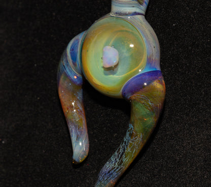 Opal Glass Pendant | Floating White Opal Necklace | Handmade Borosilicate Jewelry | Organic Horned Glass Art