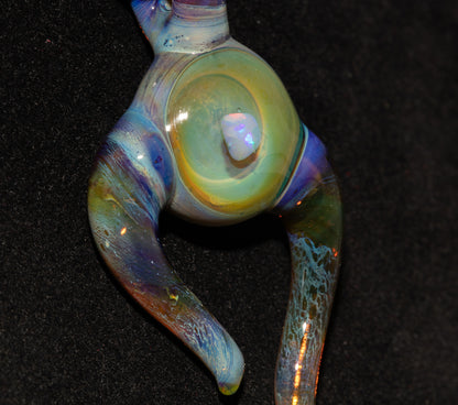 Opal Glass Pendant | Floating White Opal Necklace | Handmade Borosilicate Jewelry | Organic Horned Glass Art