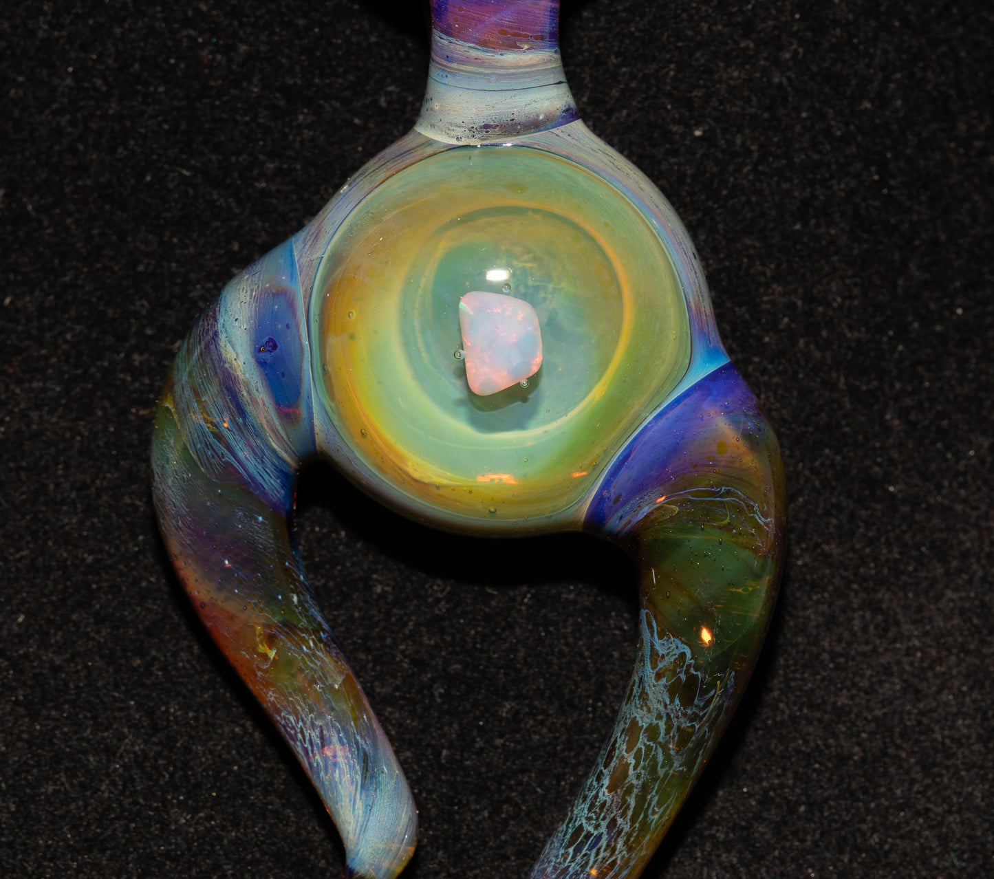 Opal Glass Pendant | Floating White Opal Necklace | Handmade Borosilicate Jewelry | Organic Horned Glass Art