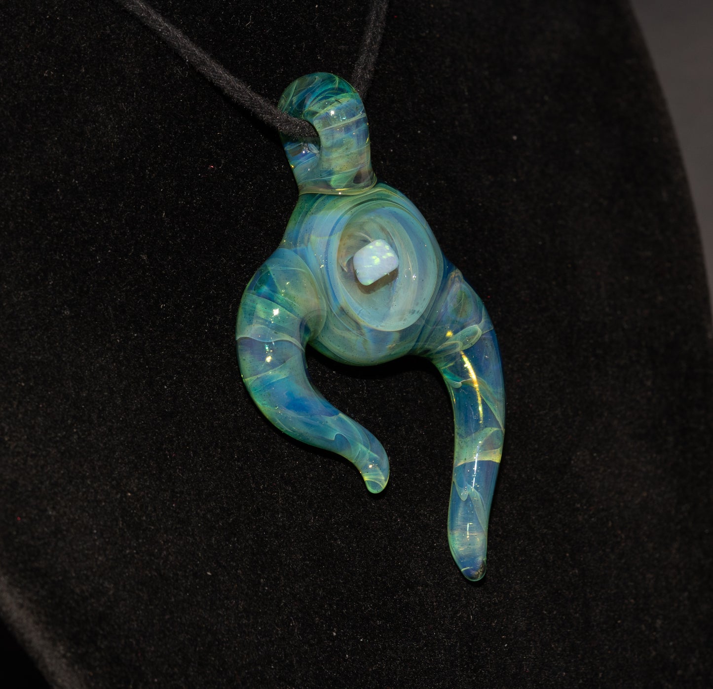 Encased Opal Glass Pendant | Organic Horned Necklace | Handblown Borosilicate Jewelry | Artisan Glass Statement Piece
