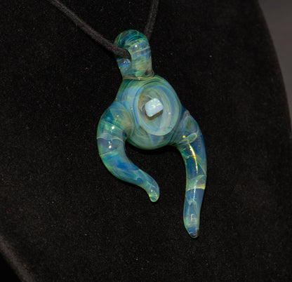 Encased Opal Glass Pendant | Organic Horned Necklace | Handblown Borosilicate Jewelry | Artisan Glass Statement Piece