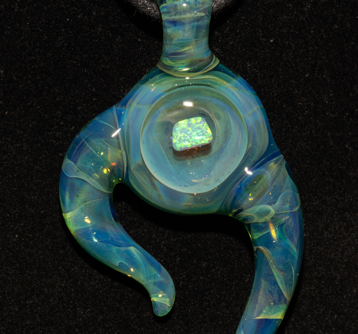 Encased Opal Glass Pendant | Organic Horned Necklace | Handblown Borosilicate Jewelry | Artisan Glass Statement Piece