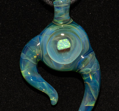 Encased Opal Glass Pendant | Organic Horned Necklace | Handblown Borosilicate Jewelry | Artisan Glass Statement Piece