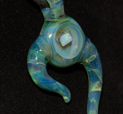Encased Opal Glass Pendant | Organic Horned Necklace | Handblown Borosilicate Jewelry | Artisan Glass Statement Piece