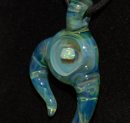 Encased Opal Glass Pendant | Organic Horned Necklace | Handblown Borosilicate Jewelry | Artisan Glass Statement Piece