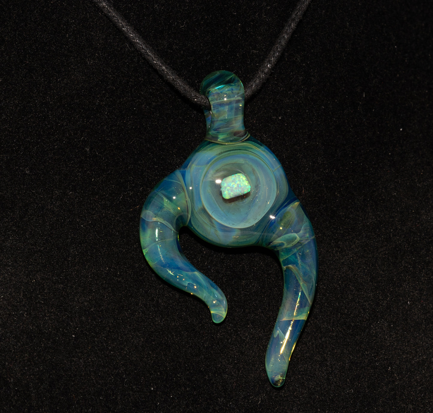 Encased Opal Glass Pendant | Organic Horned Necklace | Handblown Borosilicate Jewelry | Artisan Glass Statement Piece