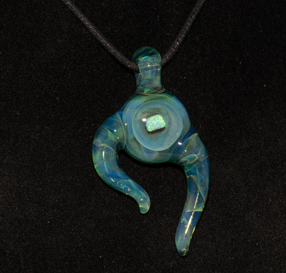Encased Opal Glass Pendant | Organic Horned Necklace | Handblown Borosilicate Jewelry | Artisan Glass Statement Piece