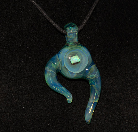 Encased Opal Glass Pendant | Organic Horned Necklace | Handblown Borosilicate Jewelry | Artisan Glass Statement Piece