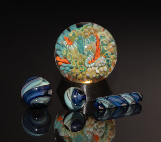 Coral Reef Glass Art Marble Set | Four Piece Ocean Inspired Borosilicate Work