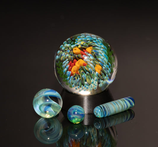 Coral Reef Display Marble Set | Four Piece Borosilicate Glass Art