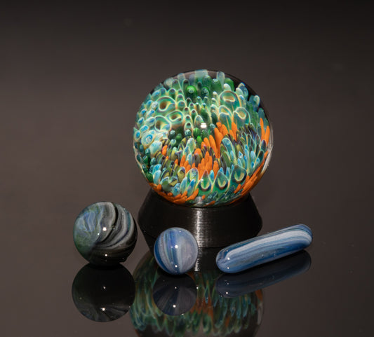 Deep Ocean Glass Marble Set | 4-Piece Handblown Borosilicate Collection