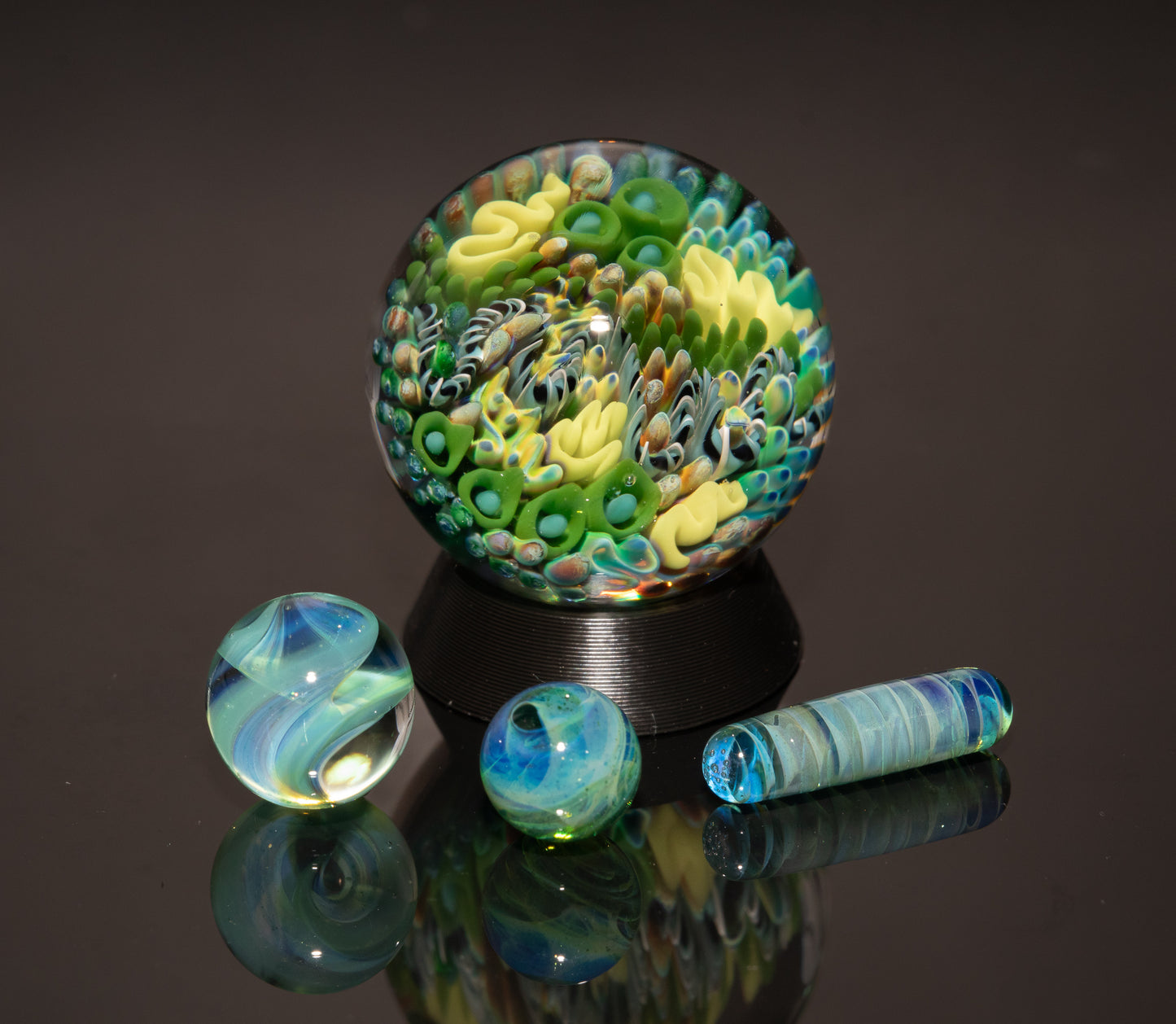 Borosilicate Ocean Marble Set | Four Piece Coral Reef Glass Art Collection