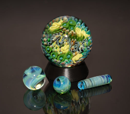 Borosilicate Ocean Marble Set | Four Piece Coral Reef Glass Art Collection