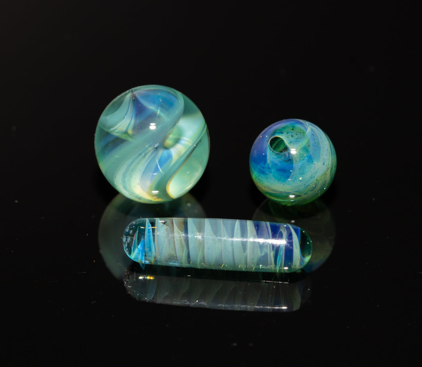 Borosilicate Ocean Marble Set | Four Piece Coral Reef Glass Art Collection