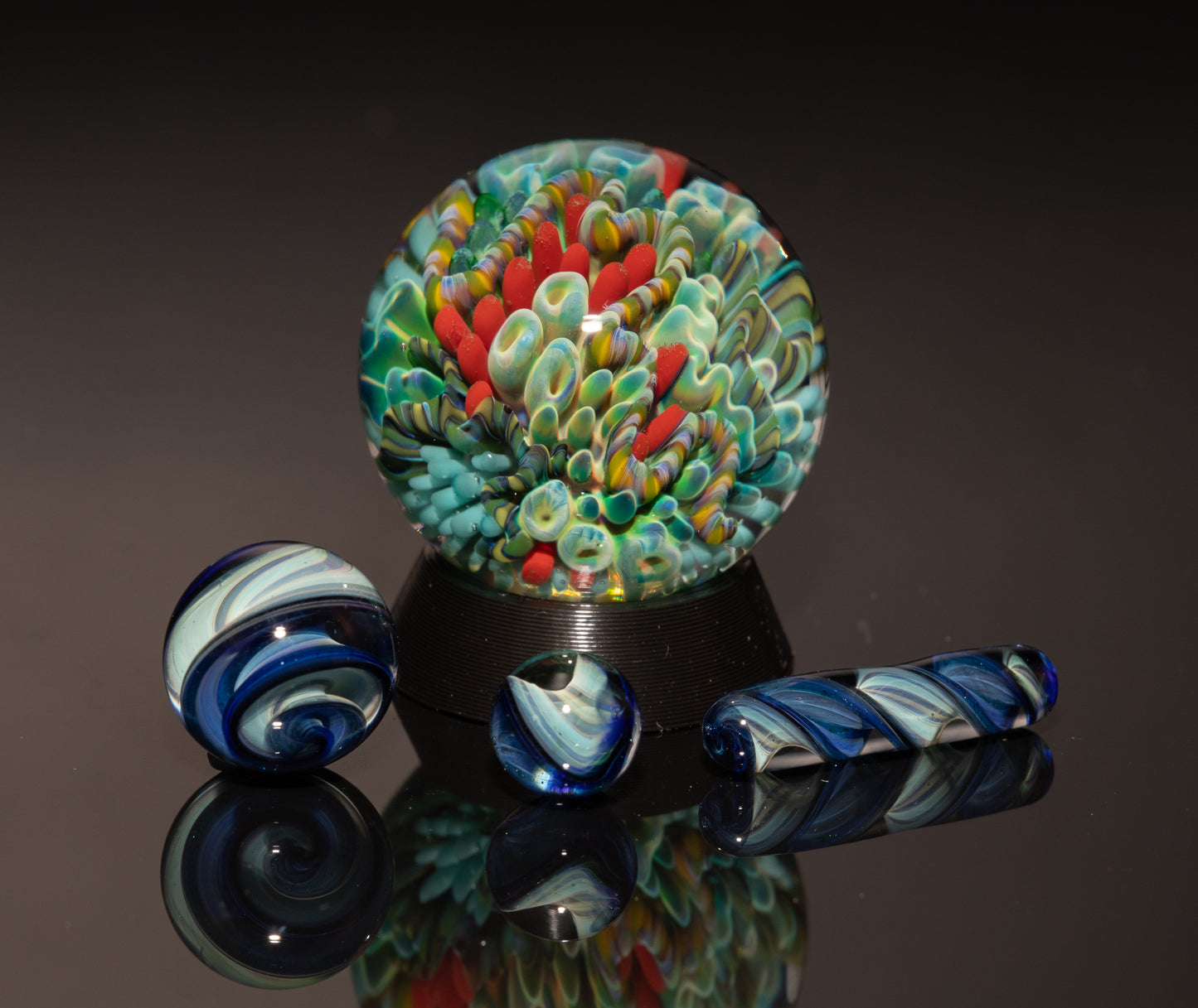 Handblown Ocean Glass Marble Set | Four Piece Coral Reef Borosilicate Art