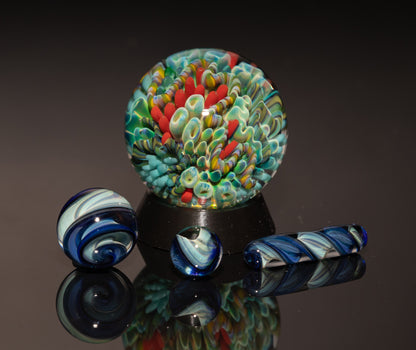 Handblown Ocean Glass Marble Set | Four Piece Coral Reef Borosilicate Art