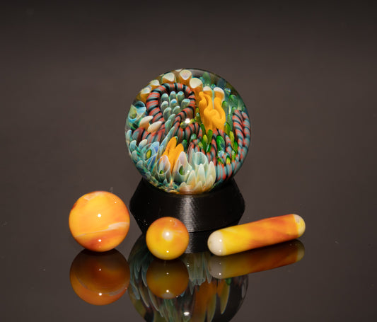 Coral Reef Borosilicate Marble Set | 4-Piece Glass Marble & Pillar Art Collection
