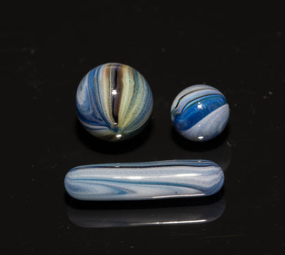 Deep Sea Glass Marble Set | 4-Piece Marble, Pearl & Pillar Collection | Borosilicate Art