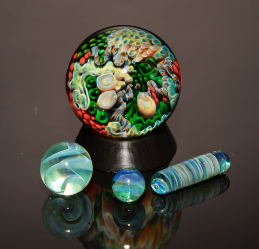Coral Reef Glass Marble Collection | 4-Piece Borosilicate Set | Handblown Ocean Art