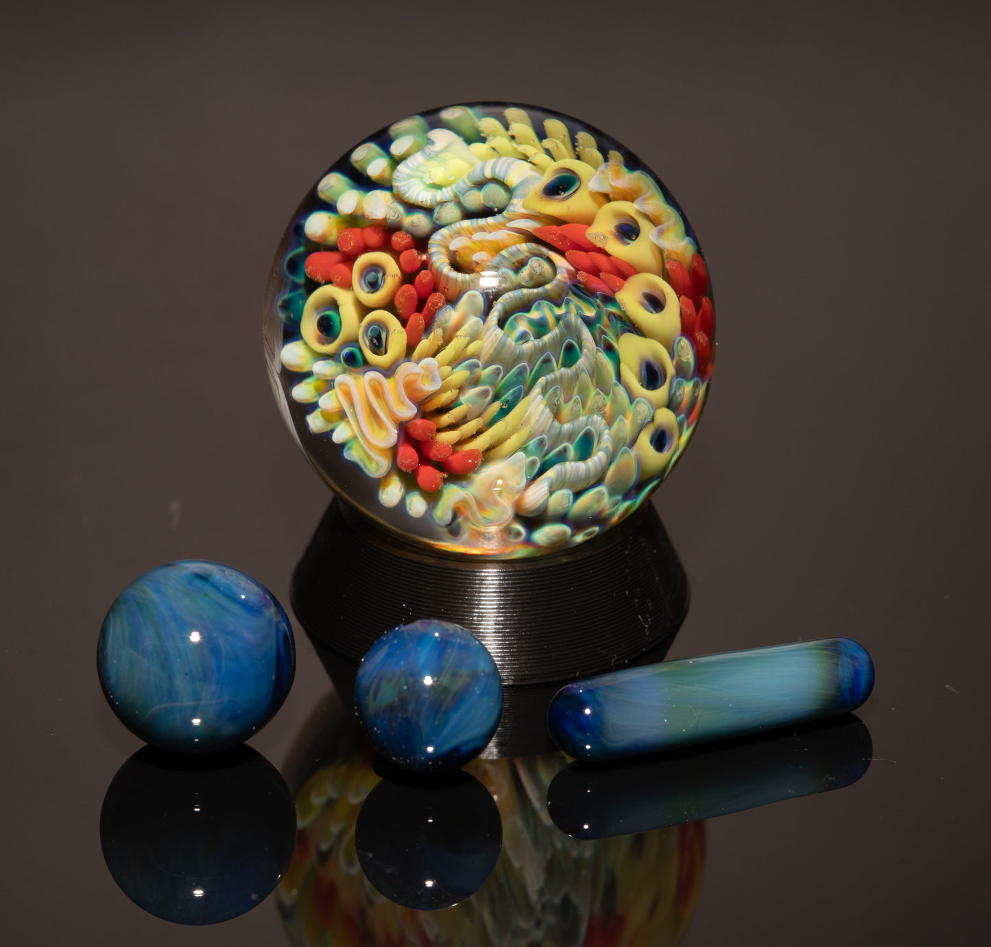 Coral Reef Marble Set | 4-Piece Handblown Glass Collection | Borosilicate Ocean Art