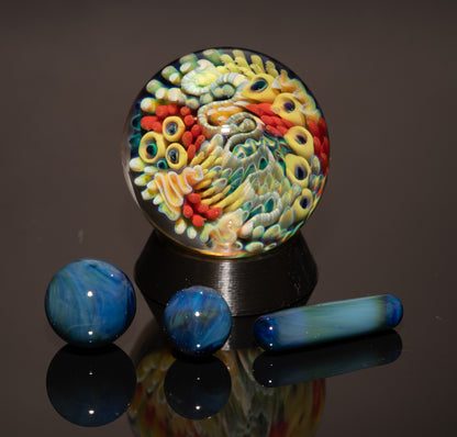 Coral Reef Marble Set | 4-Piece Handblown Glass Collection | Borosilicate Ocean Art