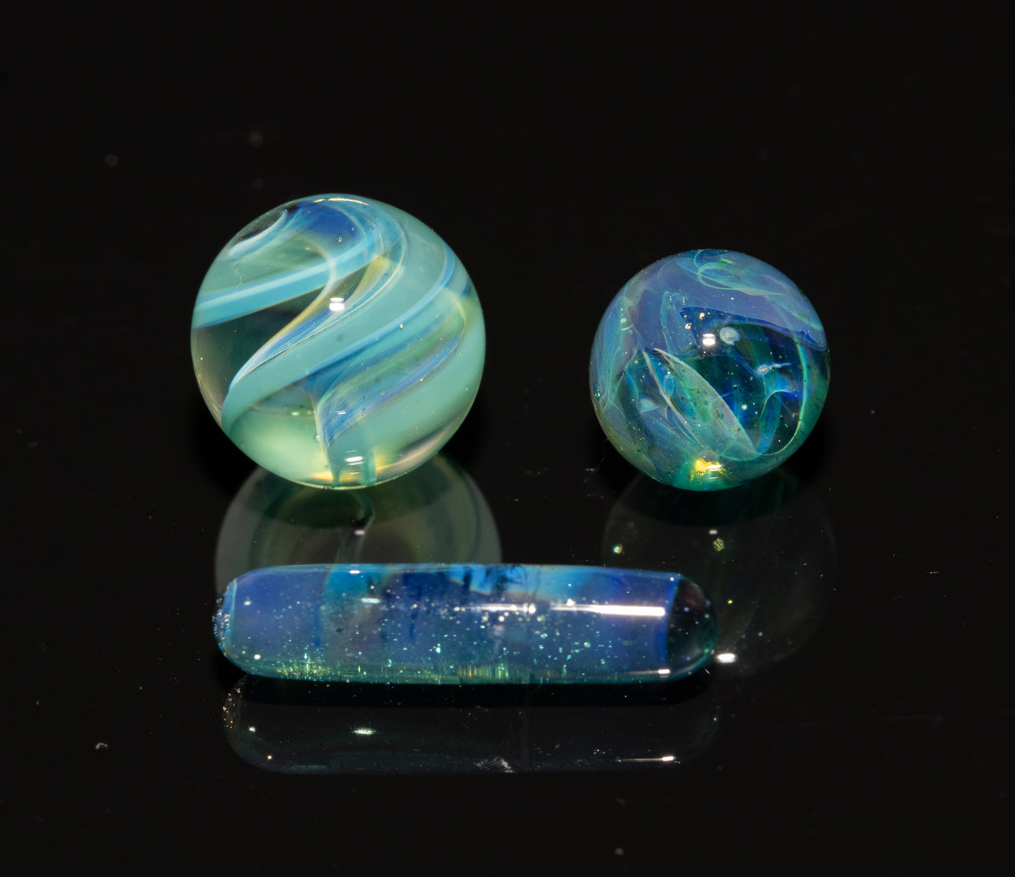 Coral Reef Glass Marble Set | 4-Piece Borosilicate Marble & Pillar Collection | Handblown Ocean Glass Art