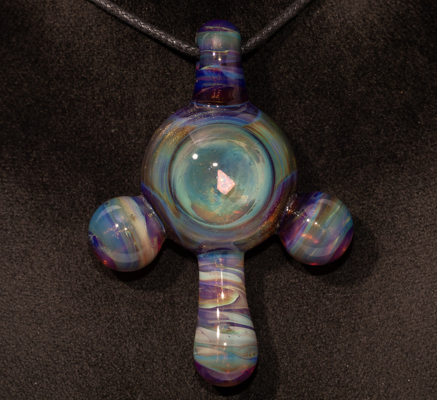 Silver Strike Opal Pendant | Organic Shape Amulet Jewelry | Artisan Talisman Borosilicate Necklace