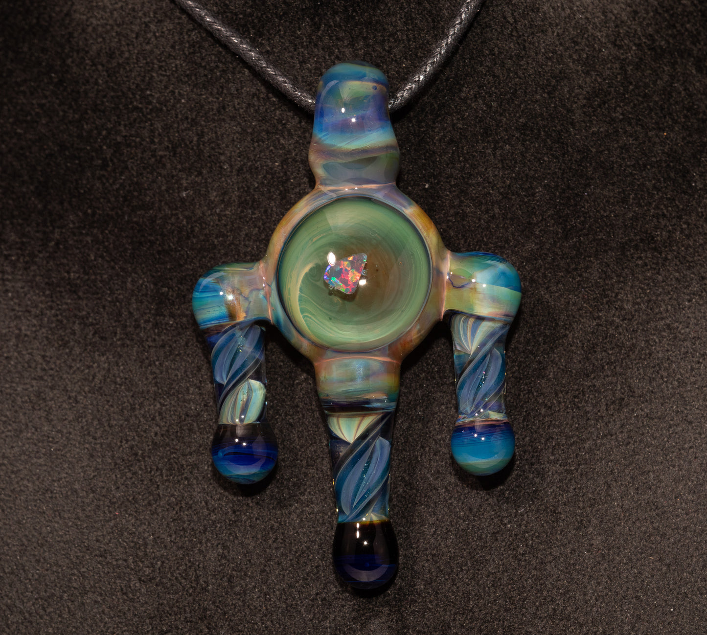 Opal Heart of Flame Pendant | Handblown Borosilicate Glass | Iridescent Artisan Jewelry