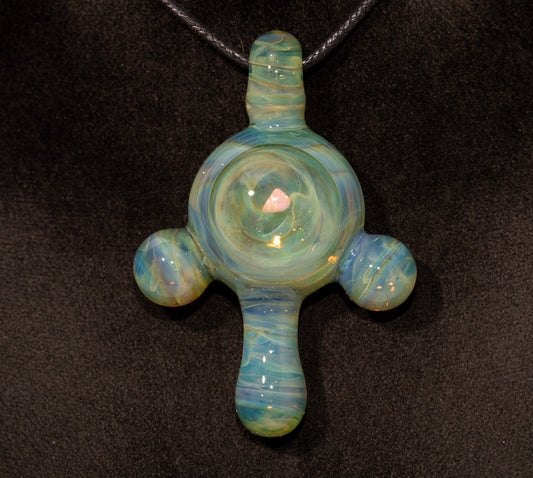 Opal Encased Glass Pendant | Silver Strike Amulet Borosilicate | Handmade Iridescent Talisman Jewelry