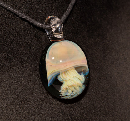 Sea Creature Pendant | Jellyfish Glass Necklace | Silvered Glass Art | Handblown Jewelry | Ocean Depths