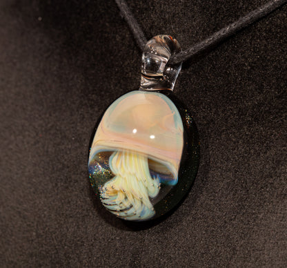 Sea Creature Pendant | Jellyfish Glass Necklace | Silvered Glass Art | Handblown Jewelry | Ocean Depths