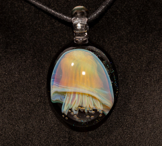 Sea Creature Pendant | Jellyfish Glass Necklace | Silvered Glass Art | Handblown Jewelry | Ocean Depths