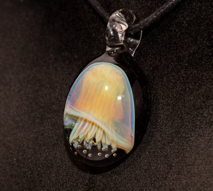Sea Creature Pendant | Jellyfish Glass Necklace | Silvered Glass Art | Handblown Jewelry | Ocean Depths