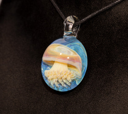 Underwater Jellyfish Pendant | Glass Necklace | Handblown Ocean Art Jewelry | Deep Sea