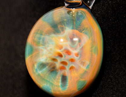 Encased Honeycomb Pendant | Vaporized Silver Glass Art | One-of-a-Kind Handblown Necklace