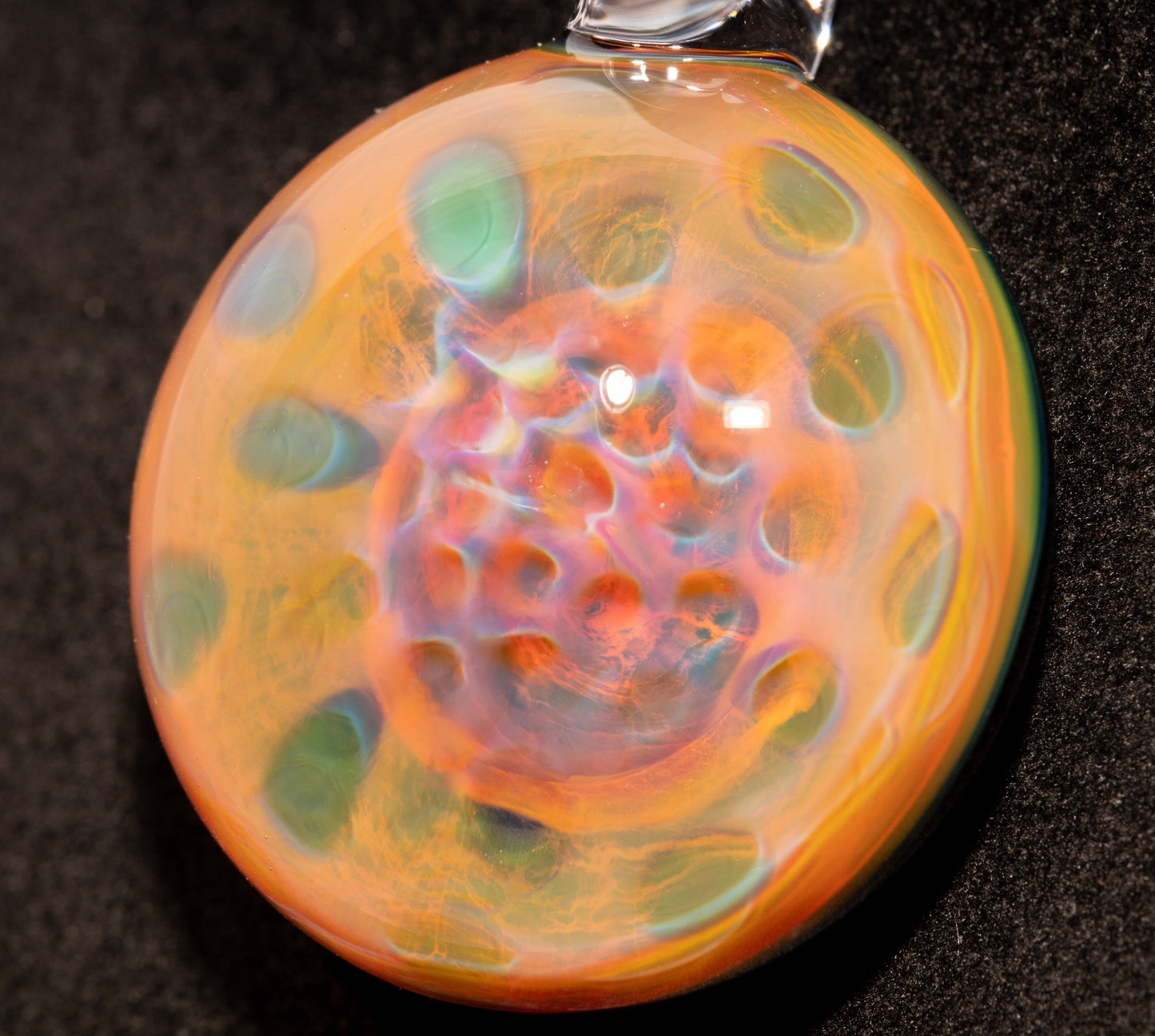Handblown Honeycomb Pendant | Pure Silver Fume | Iridescent Borosilicate Glass Art Jewelry