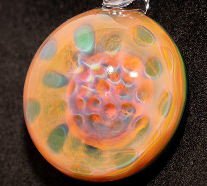 Handblown Honeycomb Pendant | Pure Silver Fume | Iridescent Borosilicate Glass Art Jewelry
