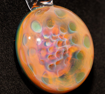 Handblown Honeycomb Pendant | Pure Silver Fume | Iridescent Borosilicate Glass Art Jewelry