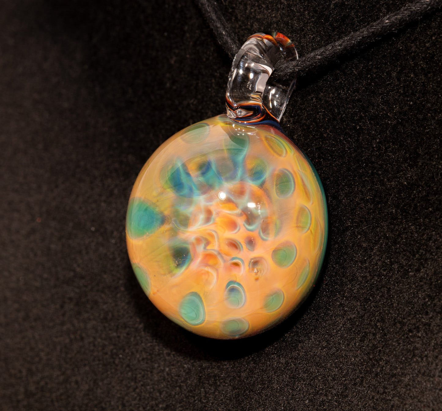 Glass Honeycomb Lens Pendant | Silver Fume Depth Effect | Handmade Borosilicate Art Jewelry