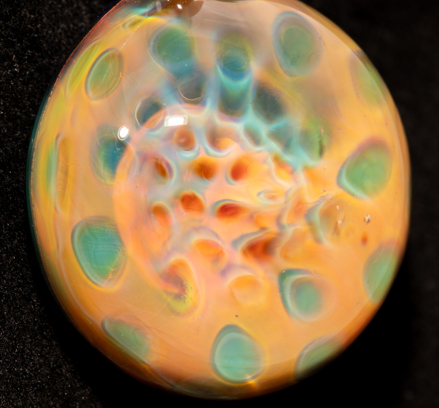 Glass Honeycomb Lens Pendant | Silver Fume Depth Effect | Handmade Borosilicate Art Jewelry