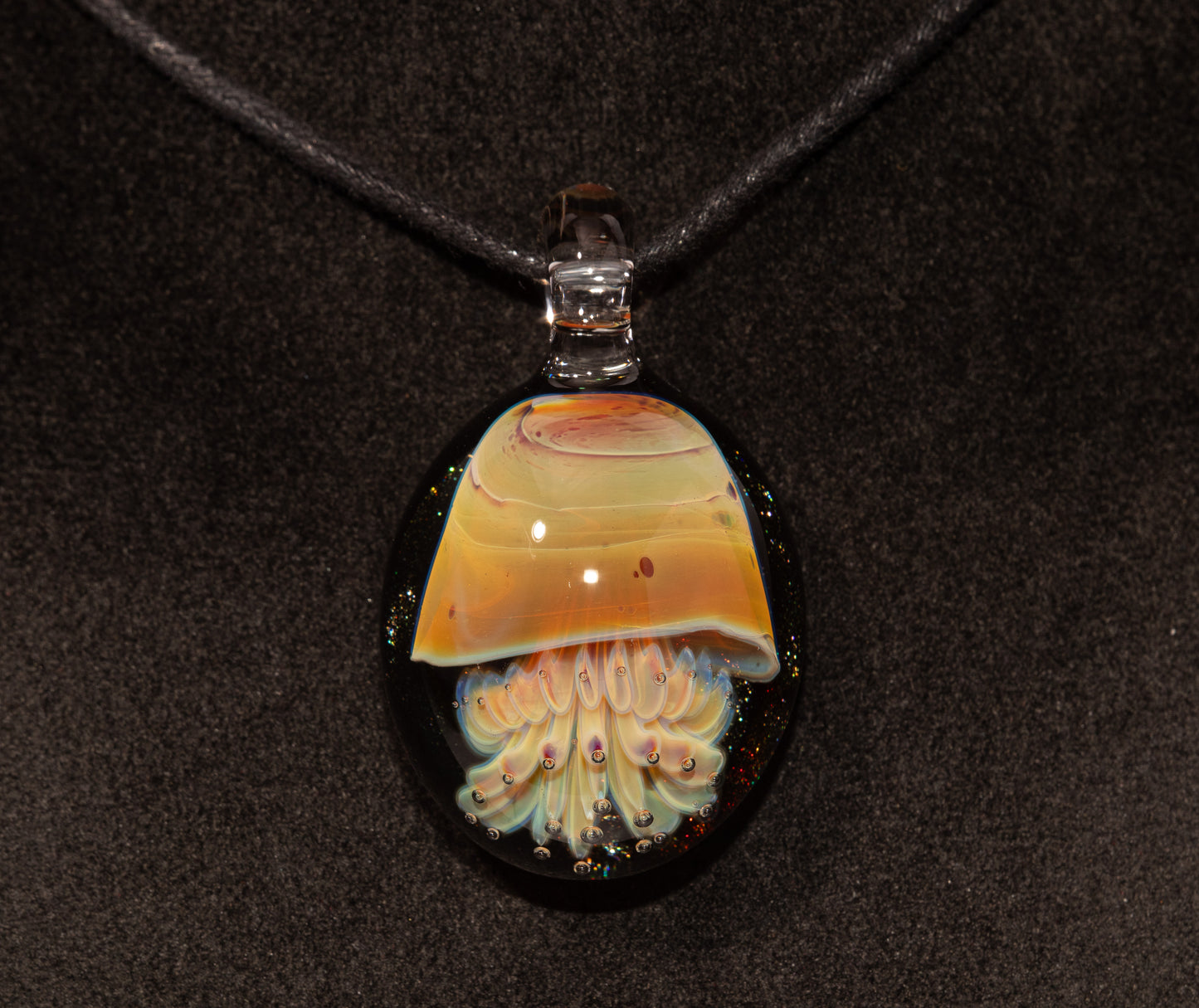Handblown Jellyfish Necklace | Implosion Glass Art Pendant | Ocean-Inspired Jewelry | Sea Breeze