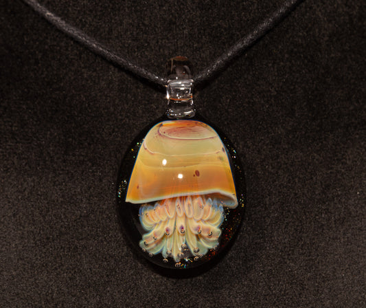 Handblown Jellyfish Necklace | Implosion Glass Art Pendant | Ocean-Inspired Jewelry | Sea Breeze