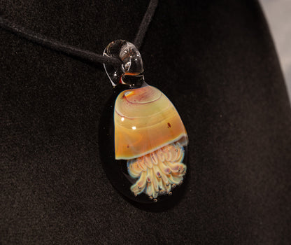 Handblown Jellyfish Necklace | Implosion Glass Art Pendant | Ocean-Inspired Jewelry | Sea Breeze